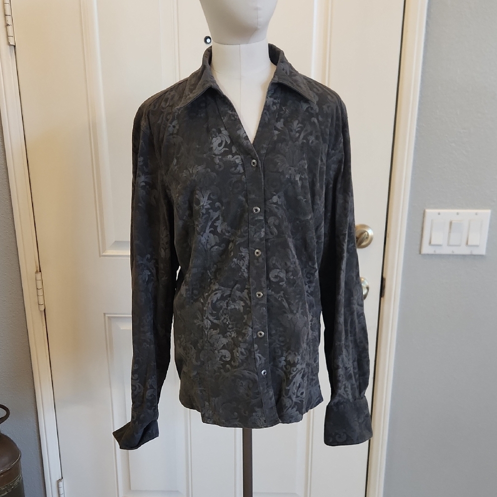 Coldwater Creek Charcoal Floral Shirt